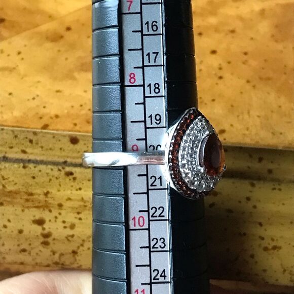 Natural Orange Garnet Sterling Silver Teardrop Ring Size 9 - Picture 4 of 9